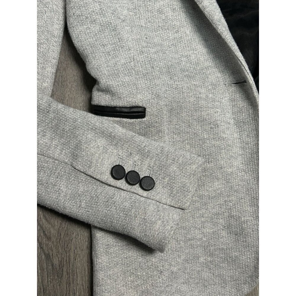 Zara Basic sz M gray blazer w/faux black leather trim classy stylish clean lines - Picture 7 of 9